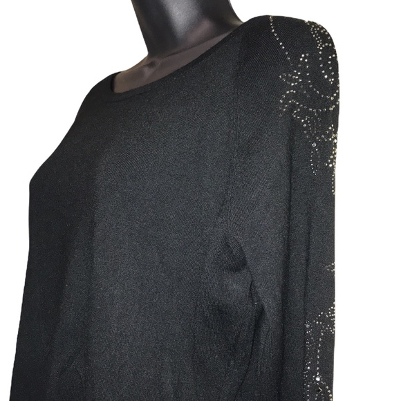 LIQUID by SIONI Wool Blend Black Sweater w/Rhinetones~Sz M - Picture 3 of 8